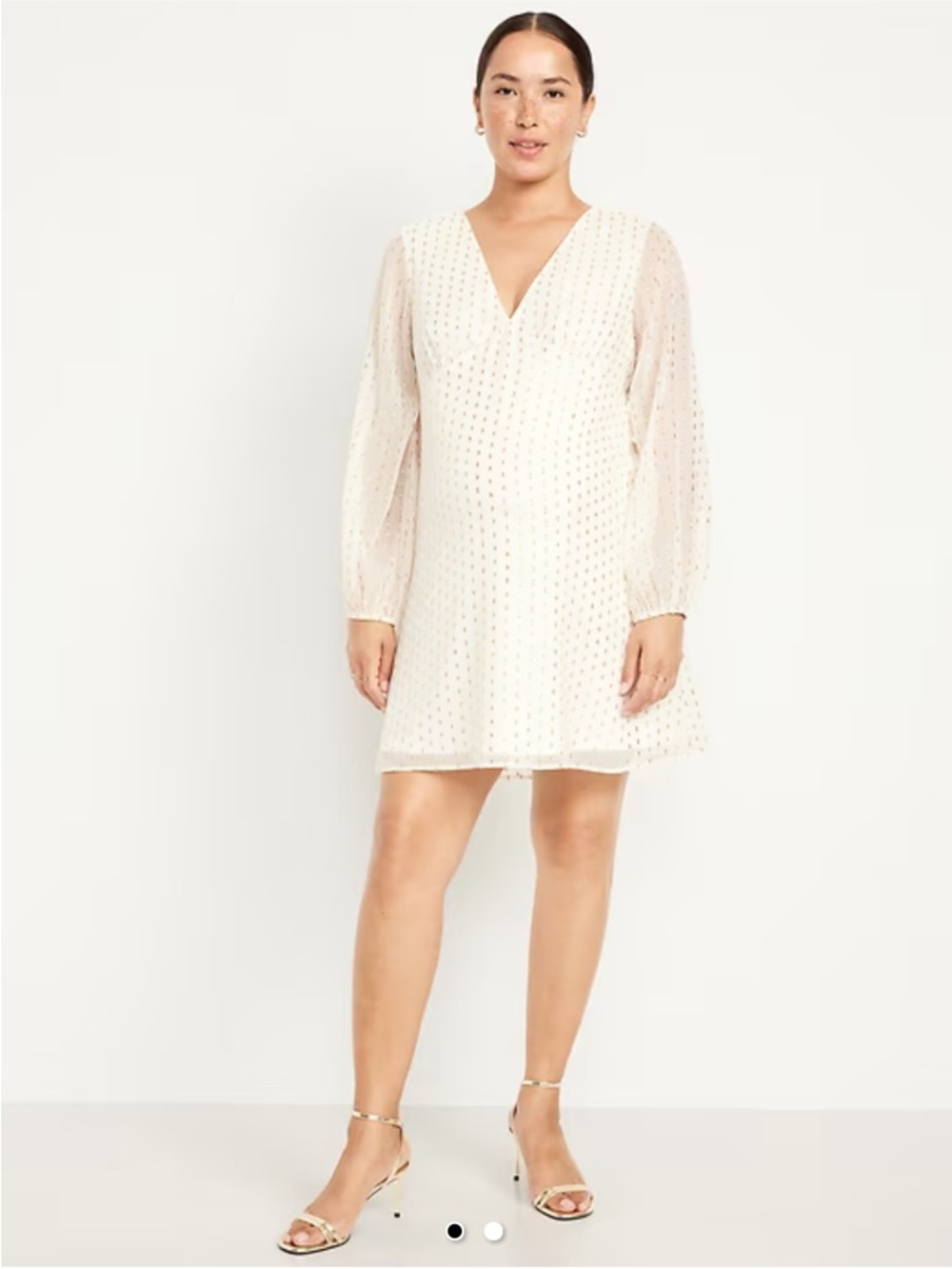 Old Navy Cream V-Neck Column Maternity Mini Dress with Gold Thread Detail
